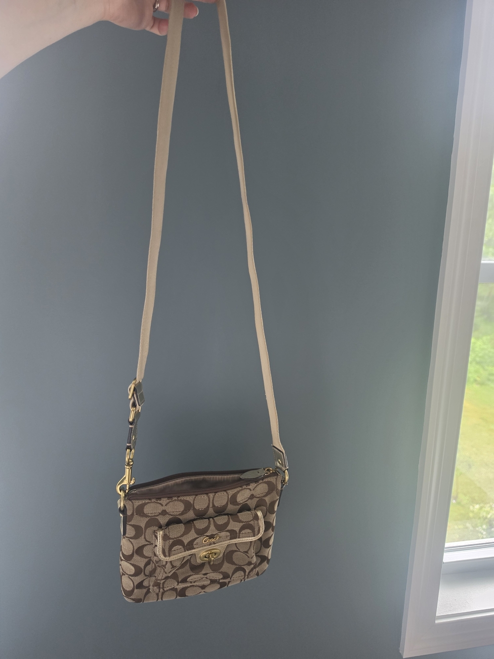 Coach Signature Canvas Shoulder Bag in Brown with Gold Hardware